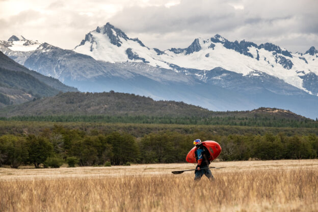 Nouria Newman is seen hiking into Putin toward the Rio Baker in Patagonia, Chile on