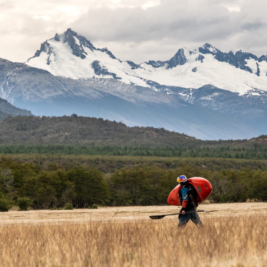 Nouria Newman is seen hiking into Putin toward the Rio Baker in Patagonia, Chile on